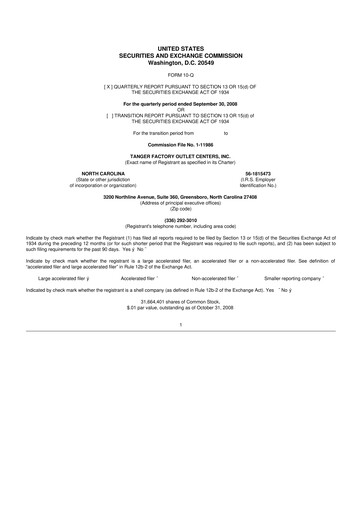 Vorschaubild Tanger Inc.
 10-Q Quartalsbericht  