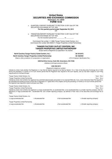 Vorschaubild Tanger Inc.
 10-Q Quartalsbericht 2012 