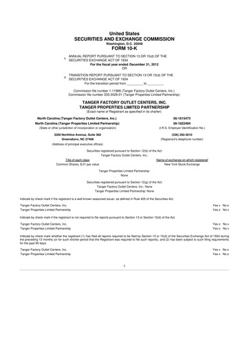 Thumbnail Tanger Inc.
 10-K Annual Report 2012