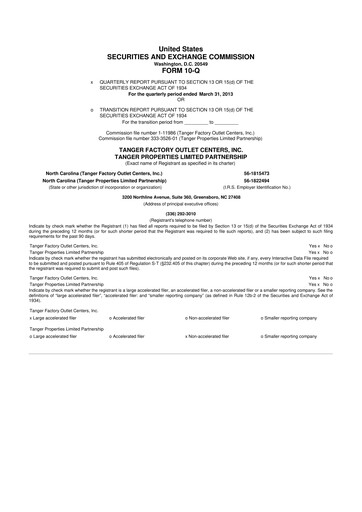 Vorschaubild Tanger Inc.
 10-Q Quartalsbericht 2013 