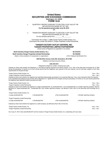 Vorschaubild Tanger Inc.
 10-Q Quartalsbericht 2015 