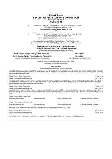 Vorschaubild Tanger Inc.
 10-Q Quartalsbericht 2016 