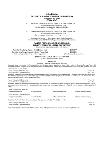 Vorschaubild Tanger Inc.
 10-Q Quartalsbericht 2016 