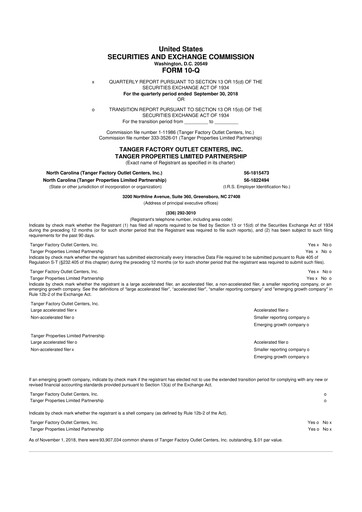 Vorschaubild Tanger Inc.
 10-Q Quartalsbericht 2018 