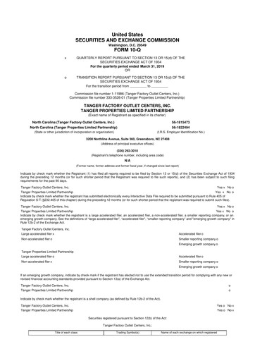 Vorschaubild Tanger Inc.
 10-Q Quartalsbericht 2019 