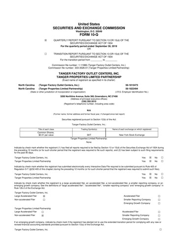 Vorschaubild Tanger Inc.
 10-Q Quartalsbericht 2019 
