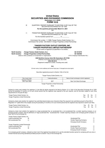 Vorschaubild Tanger Inc.
 10-Q Quartalsbericht 2021 