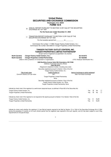 Thumbnail Tanger Inc.
 10-K Annual Report 2022