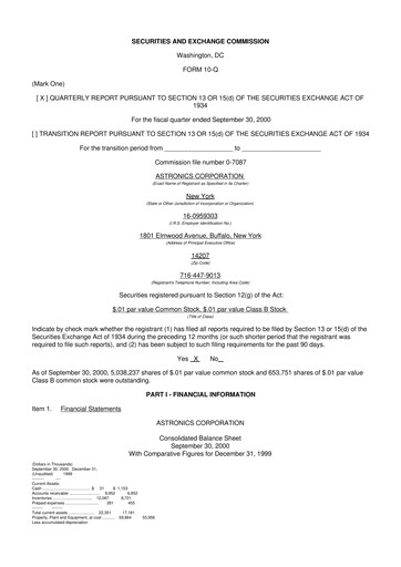 Thumbnail Astronics Corporation
 10-Q Quarterly Report FY 