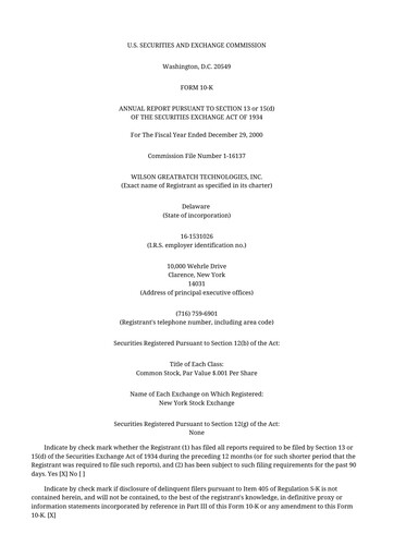 Thumbnail Integer Holdings
 10-K Annual Report 