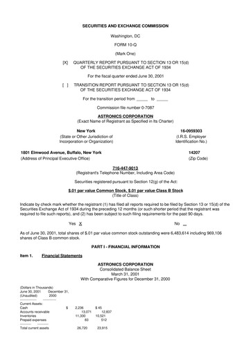 Thumbnail Astronics Corporation
 10-Q Quarterly Report FY 