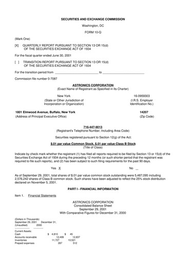 Thumbnail Astronics Corporation
 10-Q Quarterly Report FY 