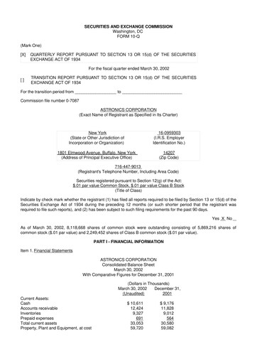 Thumbnail Astronics Corporation
 10-Q Quarterly Report FY 