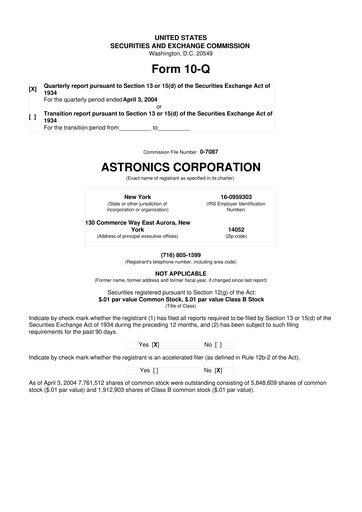 Thumbnail Astronics Corporation
 10-Q Quarterly Report FY 