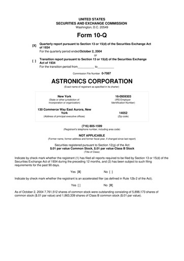 Thumbnail Astronics Corporation
 10-Q Quarterly Report FY 