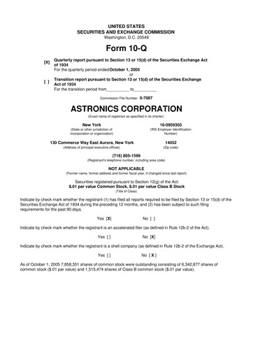 Thumbnail Astronics Corporation
 10-Q Quarterly Report FY 
