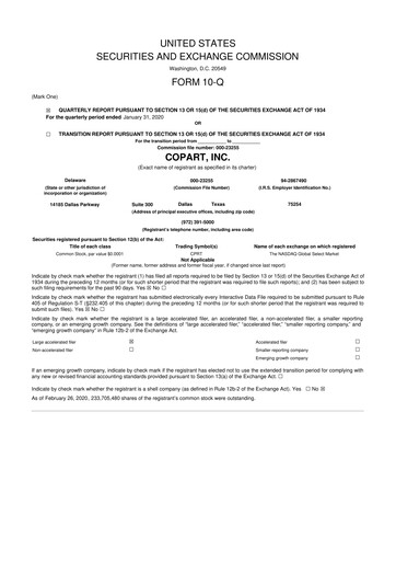 Miniature Copart
 10-Q Rapport trimestriel 2020 