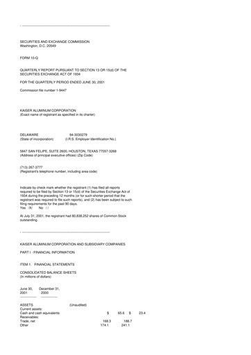 Thumbnail Kaiser Aluminum
 10-Q Quarterly Report FY 