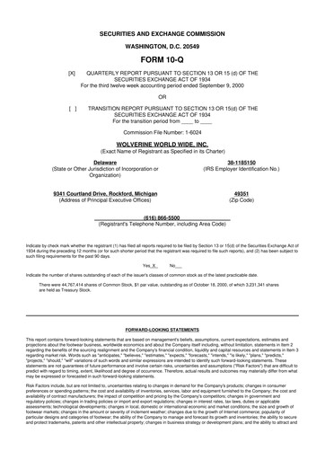 Thumbnail Wolverine World Wide
 10-Q Quarterly Report FY 