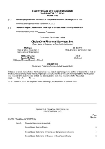 Miniature ChoiceOne Financial Services 10-Q Rapport trimestriel  
