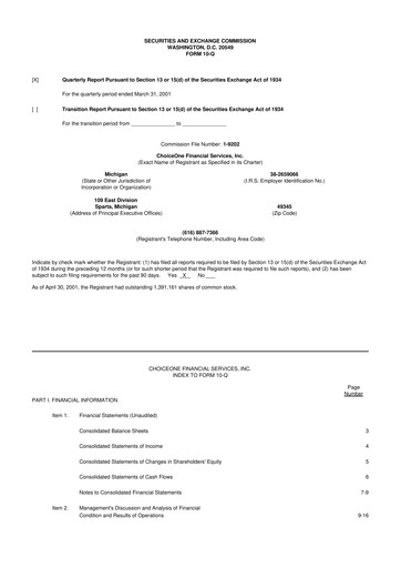 Miniature ChoiceOne Financial Services 10-Q Rapport trimestriel  