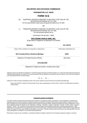 Thumbnail Wolverine World Wide
 10-Q Quarterly Report FY 