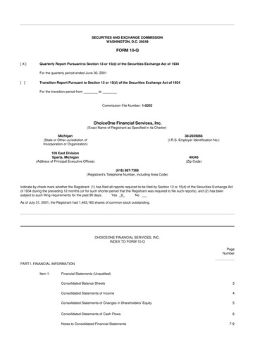 Miniature ChoiceOne Financial Services 10-Q Rapport trimestriel  