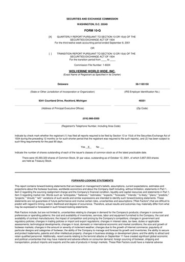 Thumbnail Wolverine World Wide
 10-Q Quarterly Report FY 