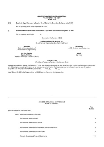 Miniature ChoiceOne Financial Services 10-Q Rapport trimestriel  