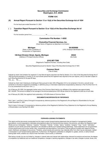 Miniature ChoiceOne Financial Services 10-K Rapport annuel 