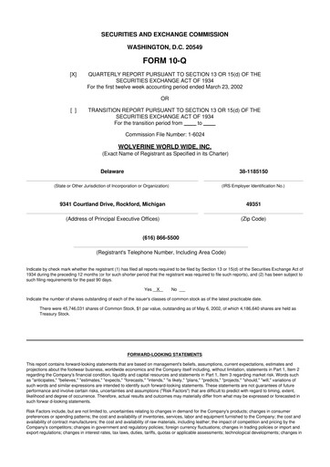 Thumbnail Wolverine World Wide
 10-Q Quarterly Report FY 