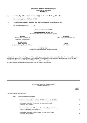 Miniature ChoiceOne Financial Services 10-Q Rapport trimestriel  