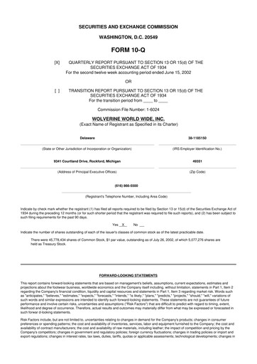 Thumbnail Wolverine World Wide
 10-Q Quarterly Report FY 