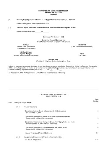 Miniature ChoiceOne Financial Services 10-Q Rapport trimestriel  