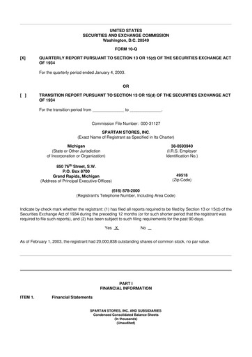 Thumbnail SpartanNash
 10-Q Quarterly Report FY 