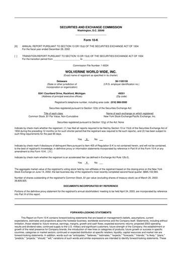 Thumbnail Wolverine World Wide
 10-K Annual Report 