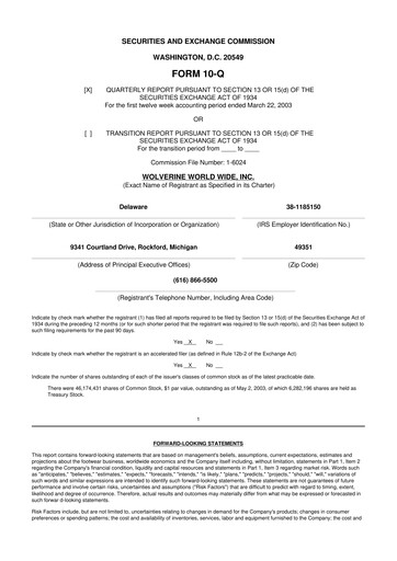 Thumbnail Wolverine World Wide
 10-Q Quarterly Report FY 