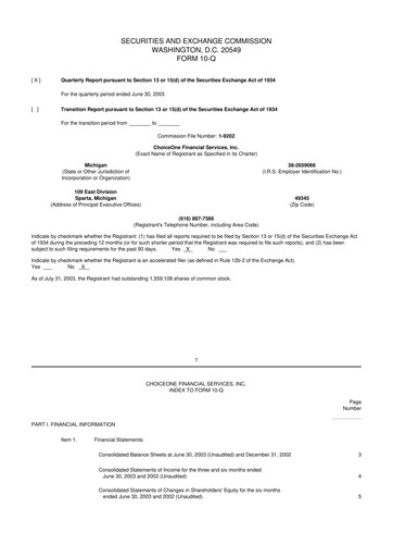 Miniature ChoiceOne Financial Services 10-Q Rapport trimestriel  