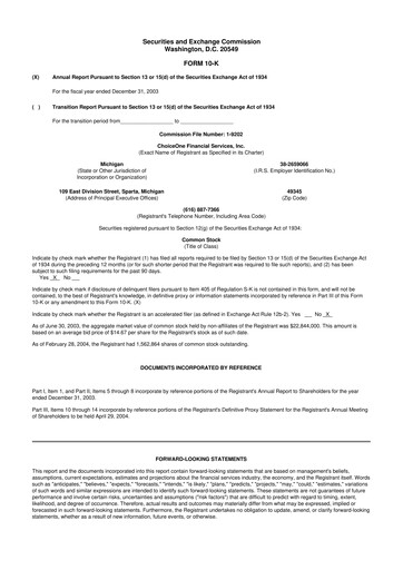 Miniature ChoiceOne Financial Services 10-K Rapport annuel 