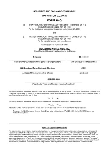 Thumbnail Wolverine World Wide
 10-Q Quarterly Report FY 