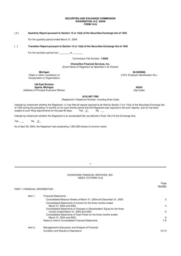 Miniature ChoiceOne Financial Services 10-Q Rapport trimestriel  