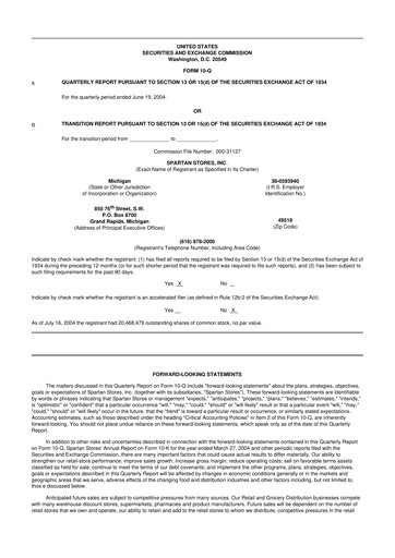 Thumbnail SpartanNash
 10-Q Quarterly Report FY 