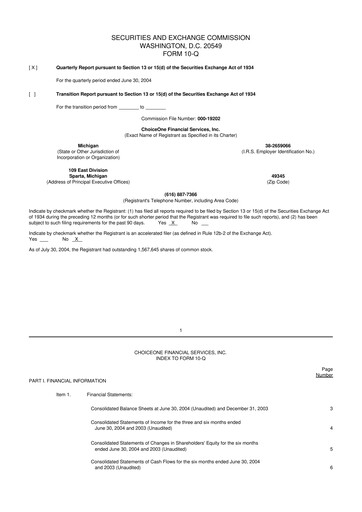 Miniature ChoiceOne Financial Services 10-Q Rapport trimestriel  