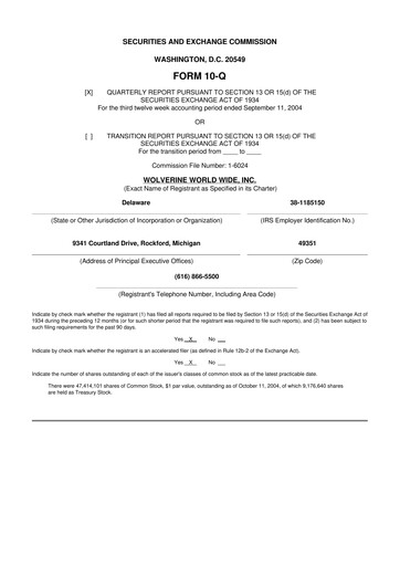 Thumbnail Wolverine World Wide
 10-Q Quarterly Report FY 