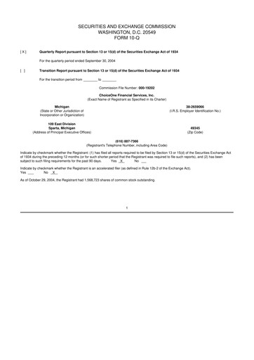 Miniature ChoiceOne Financial Services 10-Q Rapport trimestriel  