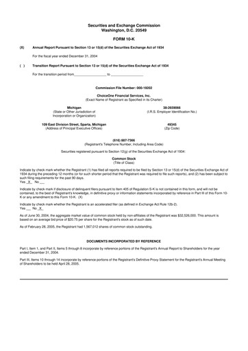 Miniature ChoiceOne Financial Services 10-K Rapport annuel 