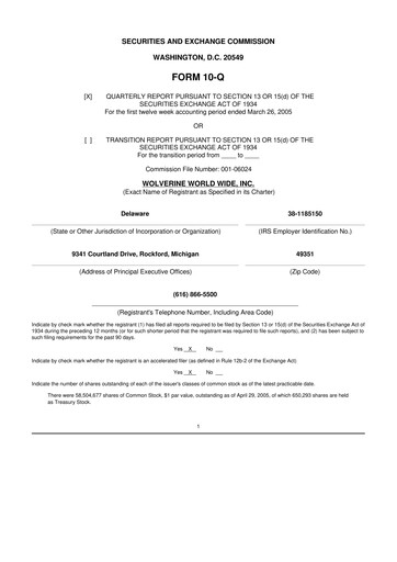 Thumbnail Wolverine World Wide
 10-Q Quarterly Report FY 