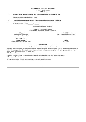 Miniature ChoiceOne Financial Services 10-Q Rapport trimestriel  
