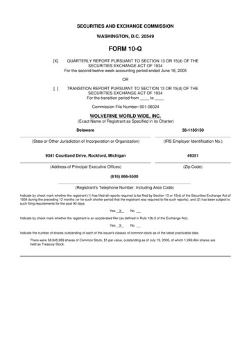 Thumbnail Wolverine World Wide
 10-Q Quarterly Report FY 