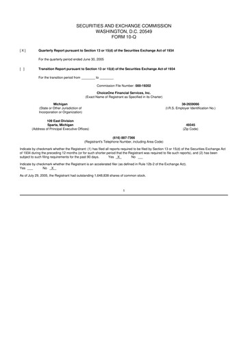 Miniature ChoiceOne Financial Services 10-Q Rapport trimestriel  